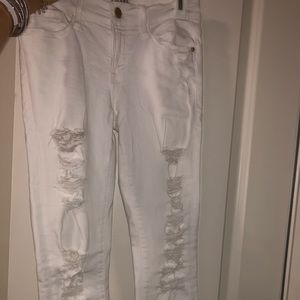 Distressed white Frame jeans